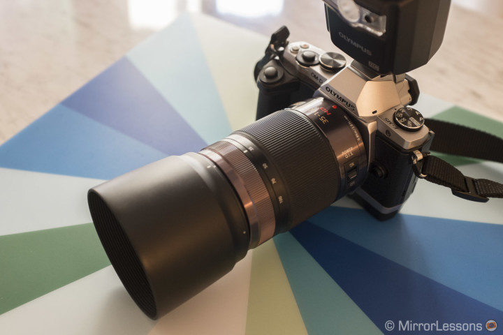 The Lumix 35-100mm f/2.8 mounted on the OM-D E-M5